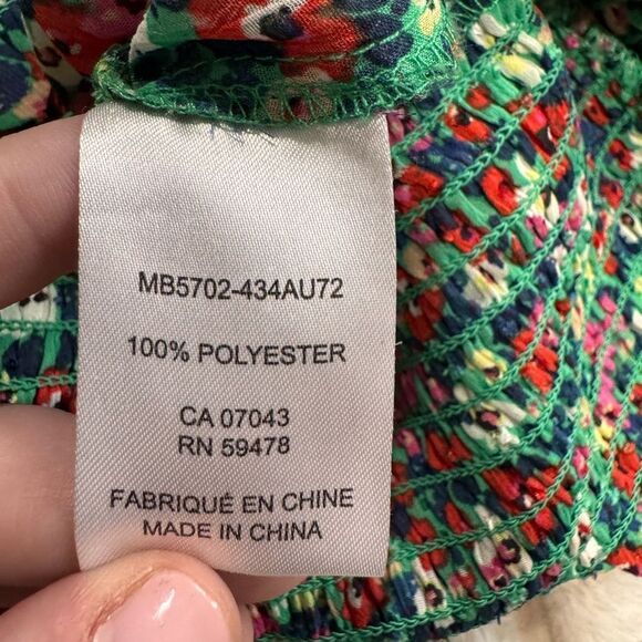 Rachel Zoe Green Floral V-Neck Tassel Tie Boho Peasant Blouse Women's M - Picture 5 of 7